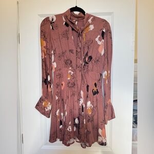 Boho Free People Floral Long-Sleeve Mini Dress